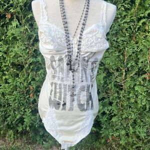 SATAN'S WITCH printed 1980s bodysuit